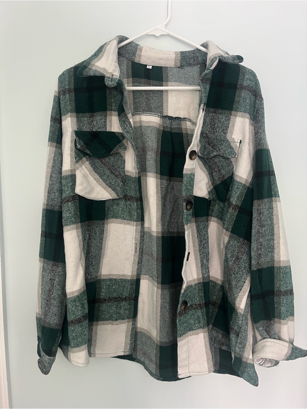 Green & Cream Plaid Button-Up Shacket Size XL